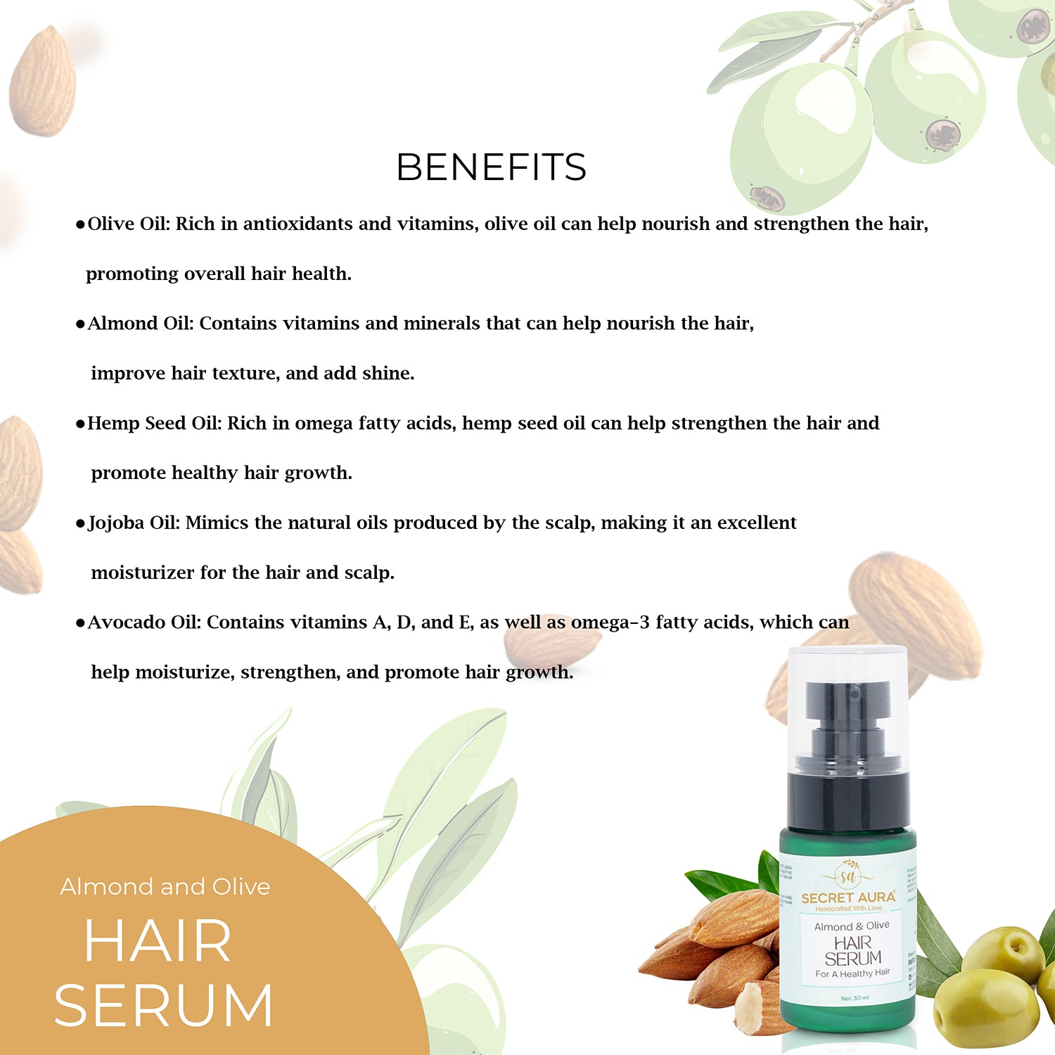 Almond & Olive Hair Serum - 30ml Almond & Olive Hair Serum - 30ml